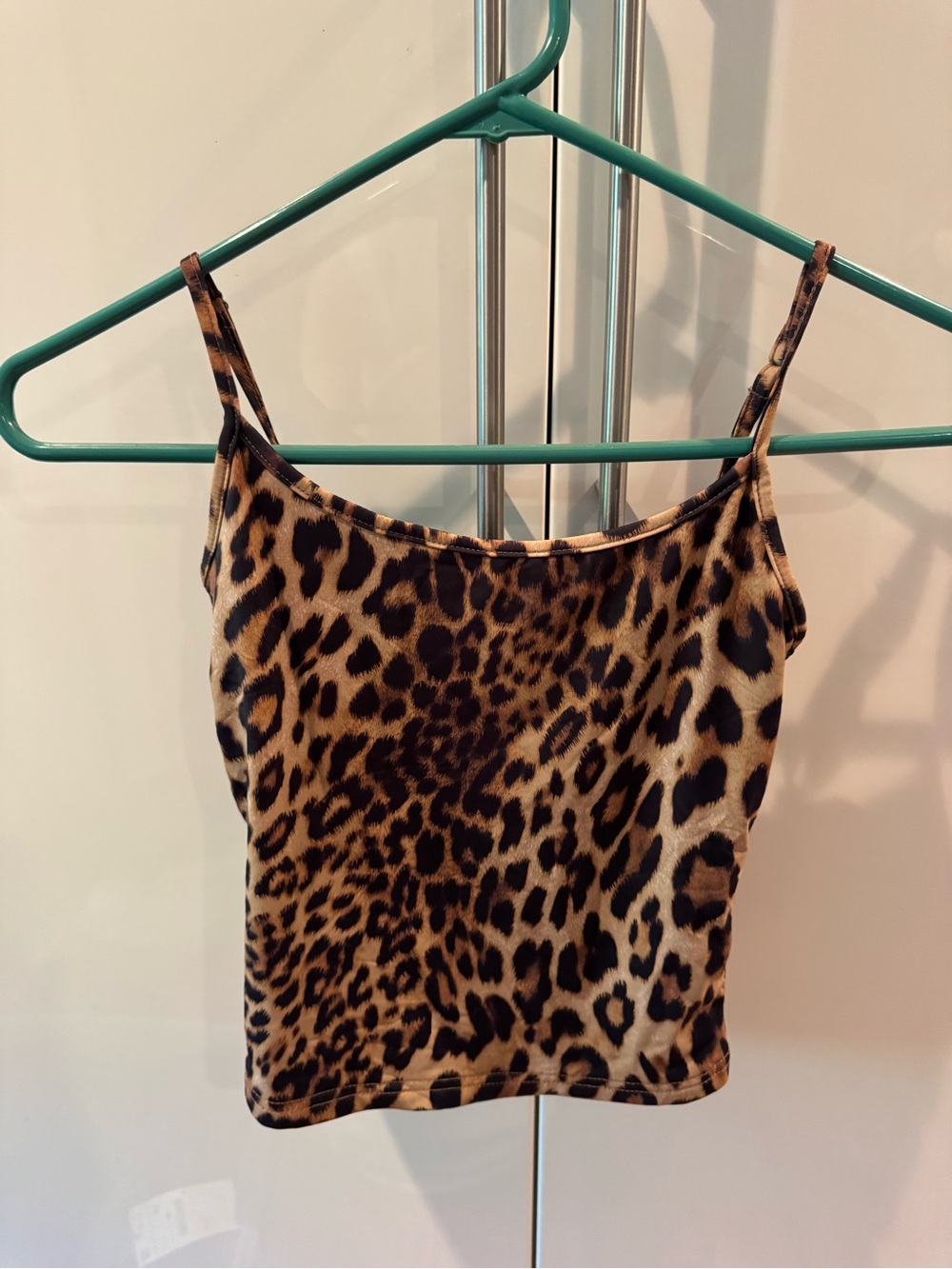 White Fox lined Leopard Print Spaghetti Strap Tank Top